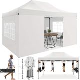 Notre-V Tente de réception – Tente de fête – Pavillon – Tente de jardin – Auvent – Tente pop-up 3,05x4,57m – Hauteur réglable – Avec parois latérales amovibles