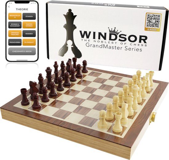 WoodenFun Magnetisch Schaakspel – Hout (noten + Grenen), Opvouwbaar Bord 40×42 Cm, Met Magnetische Stukken, Voor Volwassenen En Kinderen