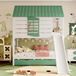 Lit enfant en forme de maison 90 x 200 cm avec toboggan Lit gigogne Blanc-vert