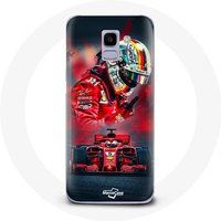 Maniacase Etui voor Samsung Galaxy J6 2018 Formule 1 Sebastian Vettel F1 Driver Red