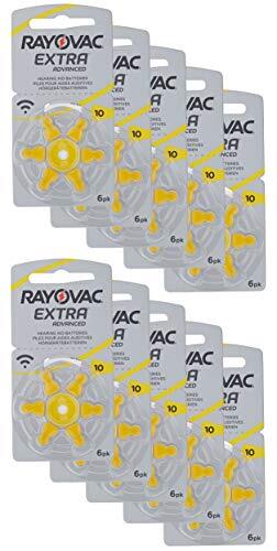 Rayovac A1060pcs-Rayovac Extra Advanced Zink Luft Hörgerätebatterie. 10er Pack. mit 60 Batterien. Geeignet für Hörgeräte Hörhilfen Hörverstärker. Gelb