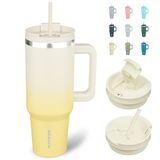 BJPKPK 1200 ml Tumbler Met Handvat Geïsoleerde Bekers Met Deksel En Stro Roestvrij Staal Thermische Beker, Citroen