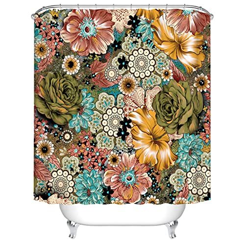 Lente kleurrijk Boho bloemendouchegordijn, 180 x 180 cm