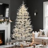 YITAHOME 1,8 m kerstboom met afstandsbediening, witte kunstkerstboom met scharniertechnologie, 300 warmwitte en veelkleurige verwisselbare lampen, 550 PE-punten voor Kerstmis