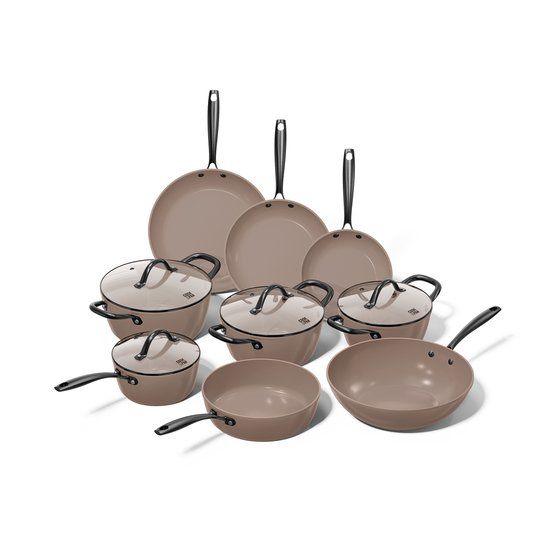 Cook and Pan Cook & Pan - Taupe of Mind Pannenset 9-delig - PFAS vrij - Inductie Keramisch - Non stick - 7 jaar garantie - Taupe