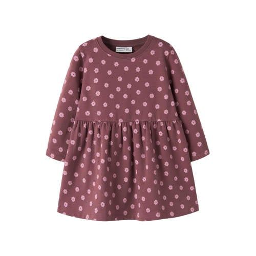 NAME IT MINI gebloemde sweatjurk - donkerrood