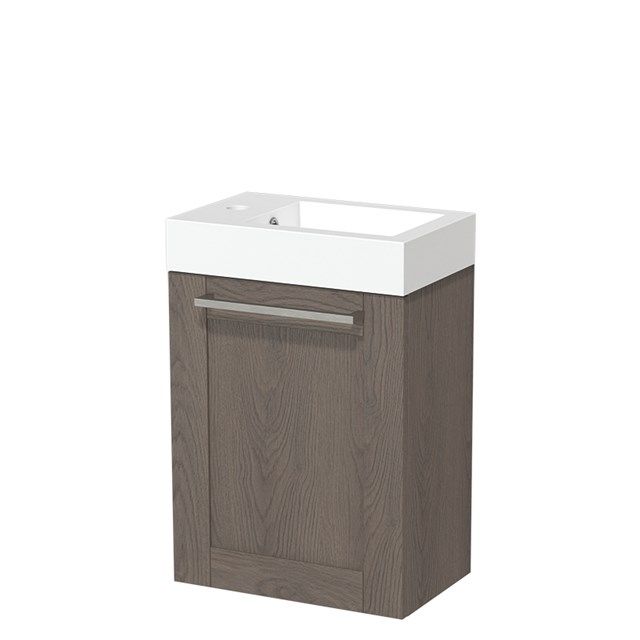 Maxaro Modulo Toiletmeubel - 40 cm - Donkerbruin Eiken - Glanzend - Mineraalmarmer Wastafel