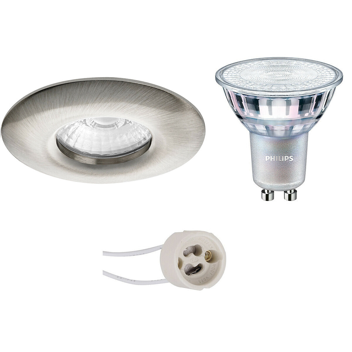 BES LED LED Spot Set - Pragmi Luno Pro - Waterdicht IP65 - GU10 Fitting - Inbouw Rond - Mat Nikkel - Ø82mm - Philips - MASTER 927 36D VLE - 4.9W - Warm Wit 2200K-2700K - DimTone Dimbaar