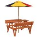 vidaXL Picknicktafel voor 4 kinderen met parasol, massief vurenhout