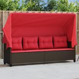 Prolenta Maison Exclusive - Ligbed met zonnedak en kussen, bruin, van polyrotan