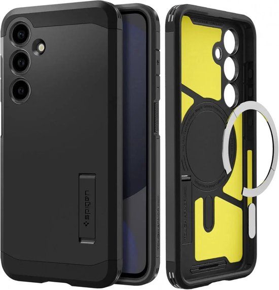 Spigen Tough Armor Hoesje Geschikt voor Samsung Galaxy S24 FE | Compatibel met MagSafe | Back Cover Militaire Standaard | Kickstand | Zwart