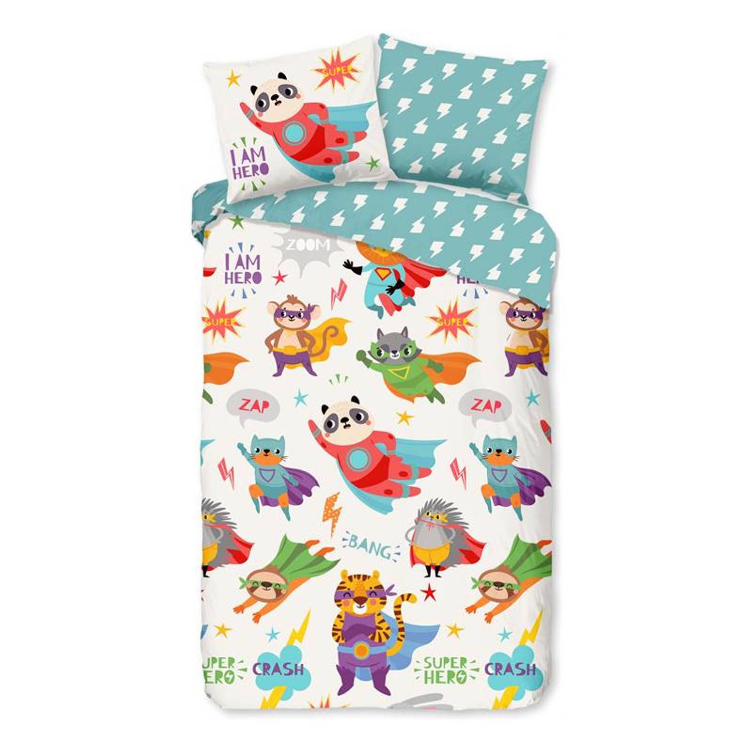 Good Morning superhero dekbedovertrek - katoen - peuter (120x150 cm + 1 sloop) - multi