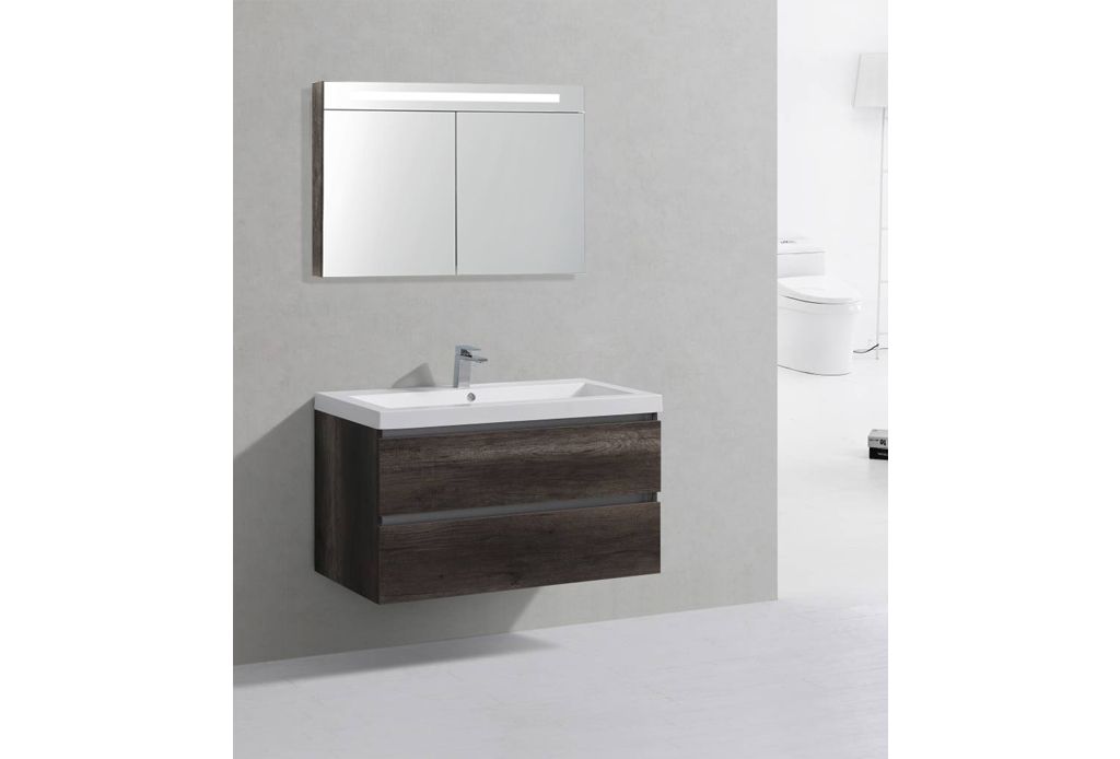 Badkamerplanet Badkamermeubel Trento Greeploos Mineraal 100 cm Century Oak met Spiegelkast