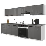 B BELINI GROUP BELINI Keukenblok ITALIA 2 - Keukenmeubel Set 240 cm Grijs Hoogglans met Werkbladen - Boven- en Onderkasten