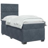 vidaXL Boxspringbed met matras, donkergrijs, 90 x 200 cm, fluweel