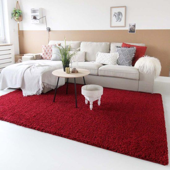 Tapeso Hoogpolig Vloerkleed Shaggy Trend Effen 160x160 cm Rood