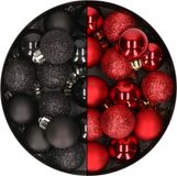 Kaemingk B.V. 28x pièces petites boules de Noël en plastique noir et rouge 3 cm