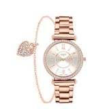 Lucardi Dames Regal cadeauset met gratis rosekleurige armband - Horloge - Staal - Rose - 35 mm