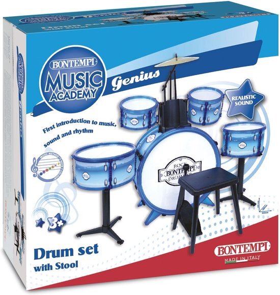 Bontempi Spa Zilverkleurige 6-delige drumset met kruk