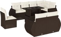 vidaXL 9-delige dining loungeset met kussens, polyrattan, bruin en crème