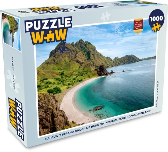 MuchoWow Puzzel Parelwit strand onder de berg op Indonesische Komodo eiland - Legpuzzel - Puzzel 1000 stukjes volwassenen