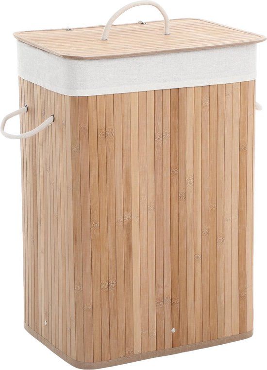 Songmics Bamboo Laundry Basket - 72L - Foldable - With Lid - 40 x 30 x 60 cm - Natural