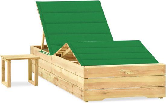 vidaXL Ligbed met tafeltje en kussen geïmpregneerd grenenhout