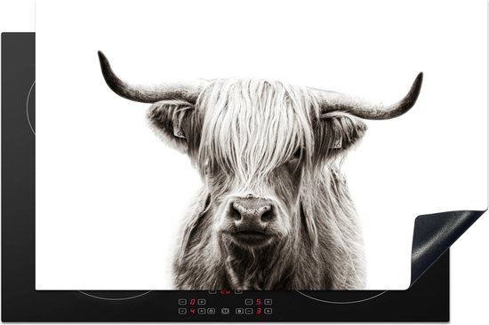 KitchenYeah® Inductie beschermer 81.6x52.7 cm - Schotse Hooglander - Wit - Inductie kookplaat accessoire
