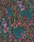 Rasch Behang 538236 - bloemenvliesbehang met bladeren en planten in turquoise, paars en zwart uit de collectie Curiosity - 10,05 m x 0,53 m (L x B)
