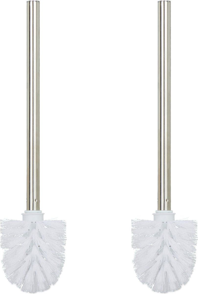 Relaxdays Toiletborstel - Set van 2 - WC-borstel - Afneembare Borstelkop - RVS - Wit
