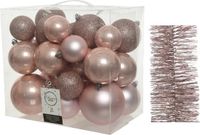 Decoris Boules de Noël - plastique - 6-8-10 cm - rose clair - 28 pièces