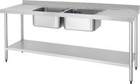 Vogue RVS Spoeltafel Dubbele Spoelbak Afdruiprek Links En Rechts 210x60cm - Vogue DY829