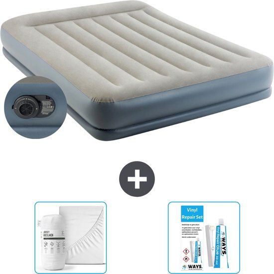 Intex Luchtbed - 2-Persoons - 152 x 203 x 30 cm - Grijs - Met pomp & Hoeslaken