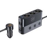3MK Power Splitter Auto Oplader Universeel Zwart Sigarettenaansteker Snel opladen 120W PD QC PPS USB 3A1C3Socket