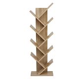 Meerveil Boekenkast, opbergrek in boomvorm met 9 vakken van hout, voor cd's, tijdschriften in kantoor, boekhandel thuis, 40 x 20 x 127 cm, eiken