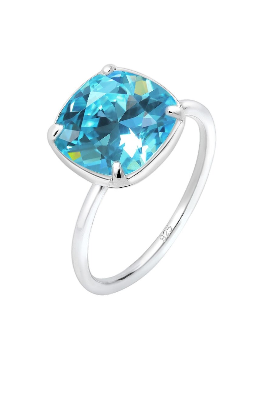 Elli Elli Elli Ring Dames Band Ring Geo met Kristal Blauw in 925 Sterling Zilver Ringen