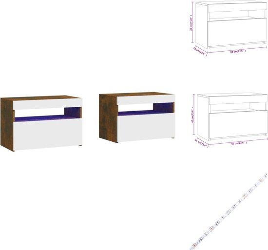 vidaXL Nachtkastjes 2 st met LED-verlichting 60x35x40 cm gerookt eiken