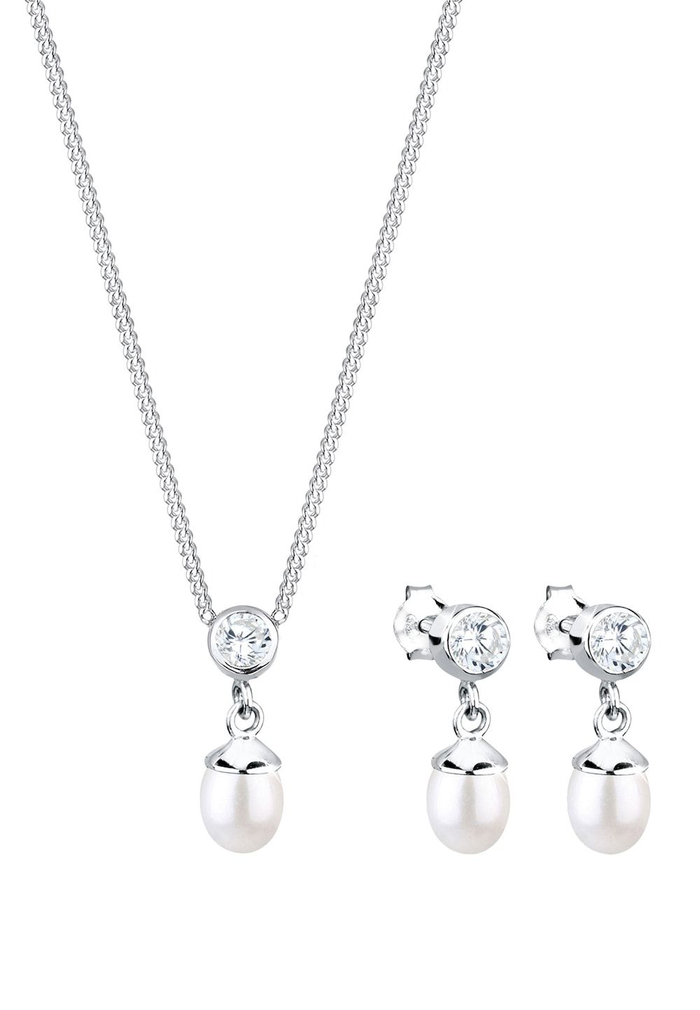Elli Sieraden Set Dames - Zoetwater Parel & Cubic Zirconia - 925 Sterling Zilver