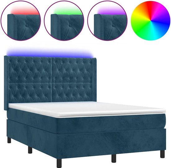 vidaXL Boxspring met matras en LED fluweel donkerblauw 140x200 cm