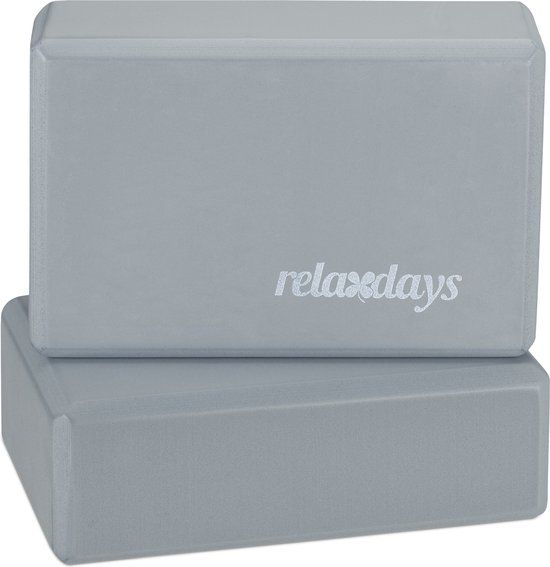 Relaxdays Yogablokken, set van 2, foam, antislip, 8 x 23 x 15 cm, grijs