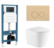 QeramiQ Dely Toiletset - inbouwreservoir Qeramiq Flush - slim zitting - kunststof beige bedieningsplaat - ronde knoppen - mat wit