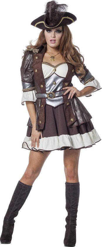 Wilbers & Wilbers Piraat & Viking Kostuum - Fashionable Pirate De Luxe - Vrouw - Bruin, Grijs - Maat 36