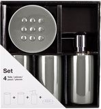 Spirella Badkamer Accessoireset – 4-delige Badkameraccessoires Set met Zeepdispenser, Zeepschaal en Tandenborstelhouder – Keramiek – Taupe/Zilver