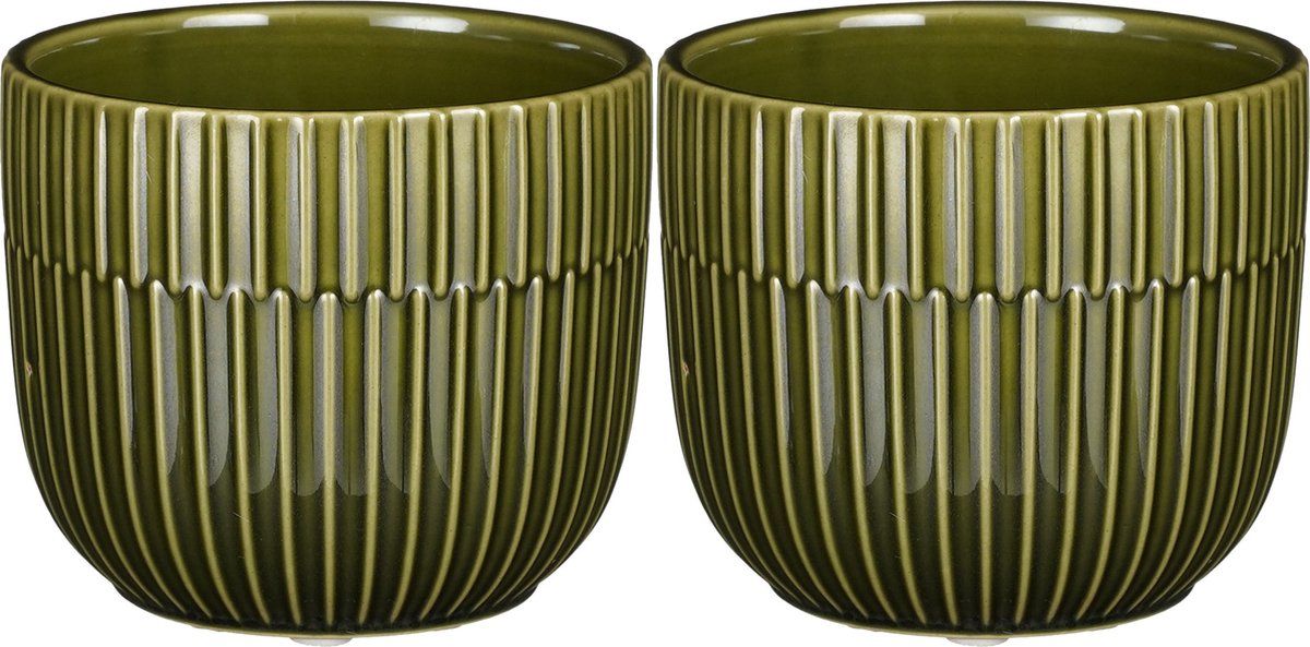Mica Decorations - Plantenpot - 2 stuks - Keramiek - Donkergroen - D11/H9 cm