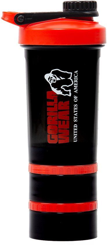 Gorilla Wear Shaker 2 GO - Zwart/Rood - 760ml