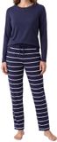 Schiesser Dames pyjama Mix & Relax blauw / crème gestreept lange mouw 95% Katoen, 5% Elastaan Maat L