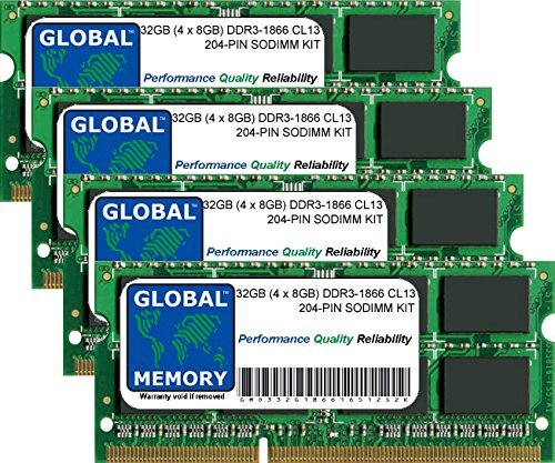 GLOBAL MEMORY 32GB (4 x 8GB) DDR3 1866MHz PC3-14900 204-PIN SODIMM GEHEUGEN RAM KIT VOOR LAPTOPS/NOTITIEBOEKJE