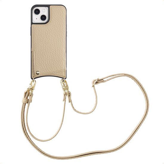 Selencia Hoesje - Geschikt voor Apple iPhone 14 / 13 - Backcover met koord en pashouder - Beige