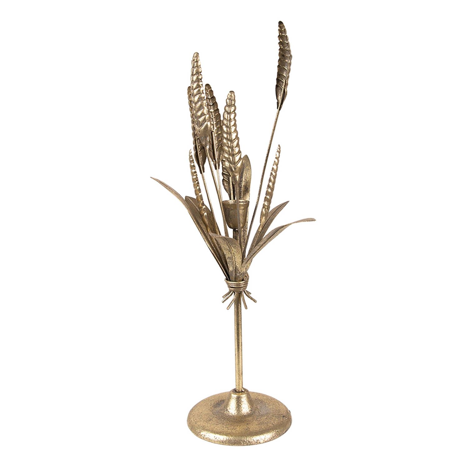 Clayre & Eef Kandelaar - 16x16x45 cm - Goudkleurig - Ijzer - Bladeren