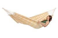 AMAZONAS XXL hangmat Carioca Gold Jacquard ligoppervlak 250 x 175 cm voor 2 personen tot 200 kg in natura lichtgeel van gerecycled katoen zacht zeer stabiel nobele look handgeweven (goud)